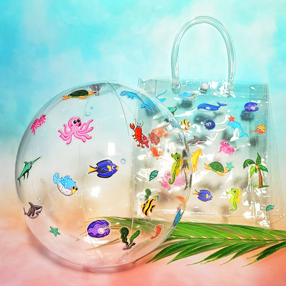 여름 투명 바다동물 비치볼 비치백 스티커 만들기 키트 / 썸머스쿨 여름활동 유아 어린이 미술활동 초등 여름행사 꾸미기 DIY, 1개, 비치볼+투명 바다속친구들 1,500원