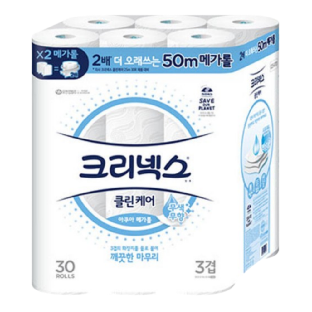 크리넥스 천연펄프 3겹 클린케어 아쿠아 메가롤 41,700원