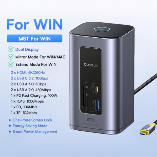 C타입멀티허브 베이스어스 USB C 허브 맥용 12-in-1 디스플레이포트 HDMI 4K@60Hz MST 디스플레이 맥OS 윈도우 도킹 스테이션 3.2 RJ45 PD 100W 125,220원