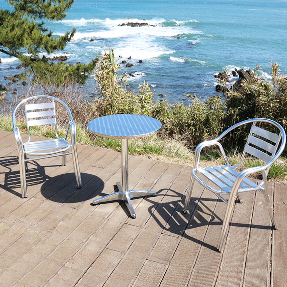 두줄 알루미늄 2인용 4인용 야외 테이블 의자 세트 철재 카페 정원 테라스 펜션 편의점, 의자2개+테이블60, 1개 145,000원