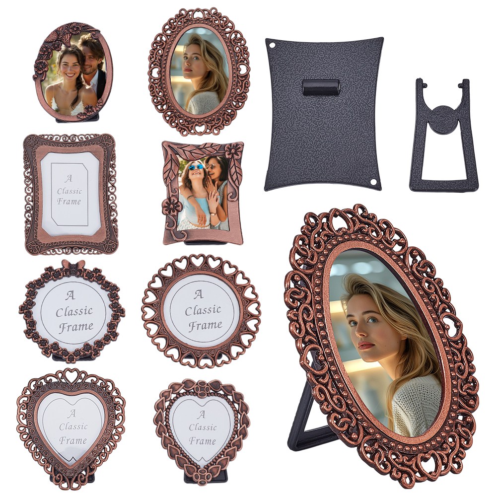 레트로 주석 합금 사진 프레임 스탠드 소품 장식 액세서리 하트 평평한 원형 타원형 레드 구리 64x62x7mm, 레드 구리 18,550원