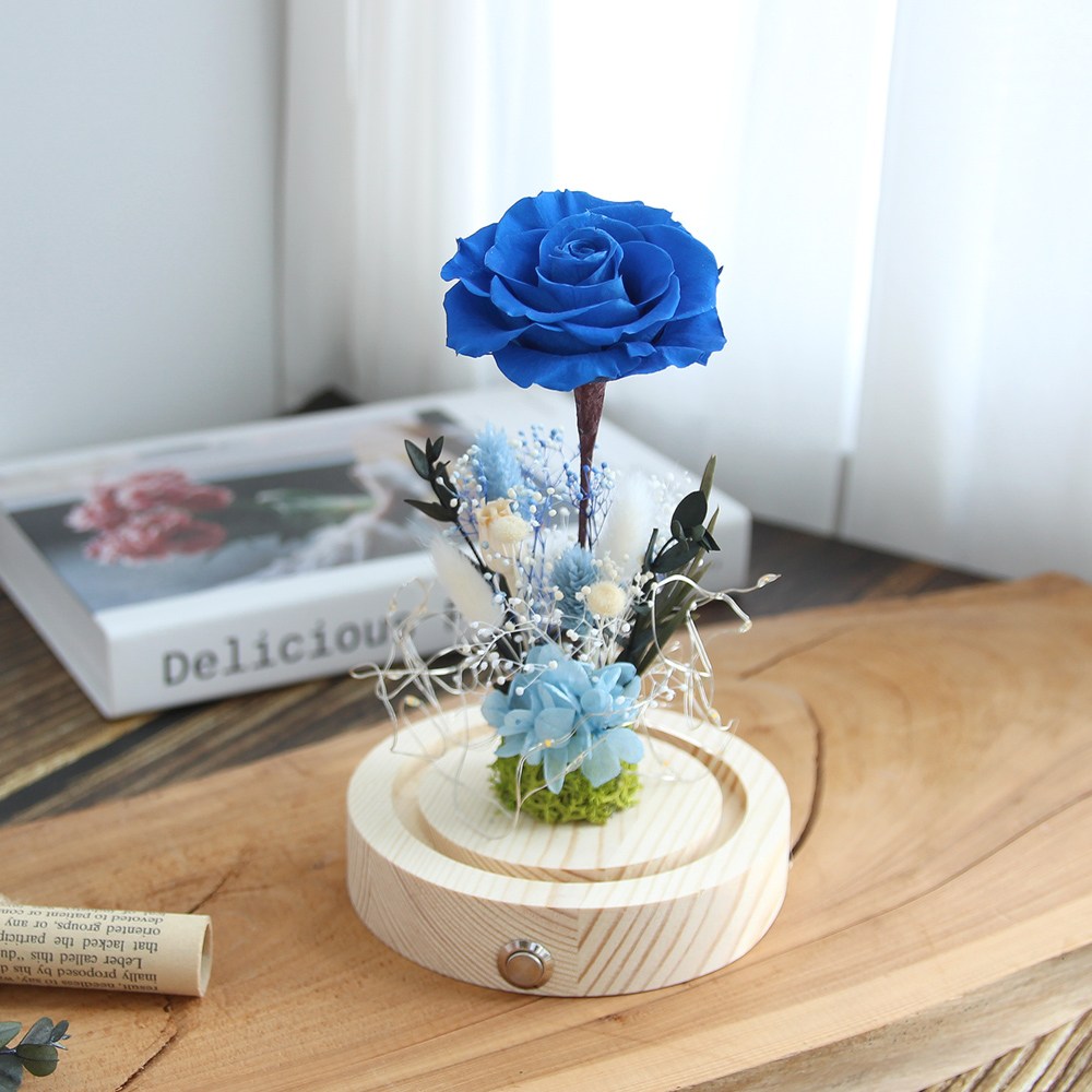 더봄 한송이장미유리돔-프리저브드플라워, 블루 43,500원