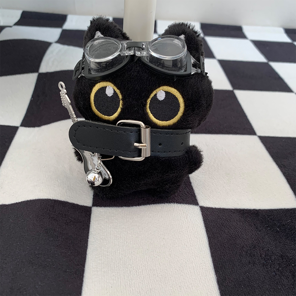다다랜드 롹스타 고양이 인형 키링 + 기타 + 고글 + 목줄 세트, 9cm, 검정색, 1세트 5,000원