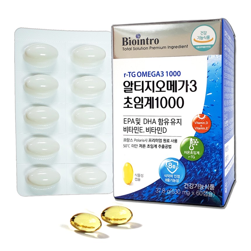 알티지오메가3 초임계 1000 비타민E 비타민D 함유 1000mg EPA+DHA 비린내 없는 저온초임계 RTG 오메가쓰리 알작은 식물성 캡슐, 60정, 1개 32,800원