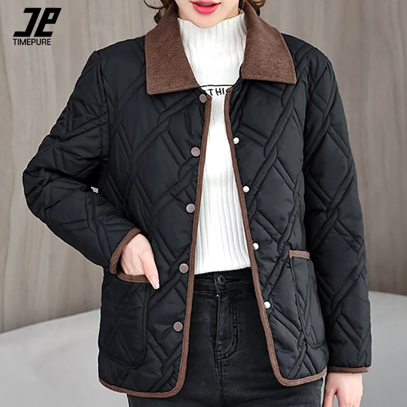 타임퓨어 여성 퀼팅 경량 패딩 점퍼 카라 배색 누빔 웰론 패딩자켓 간절기 패딩 루즈핏 가을 겨울 아우터 20,580원