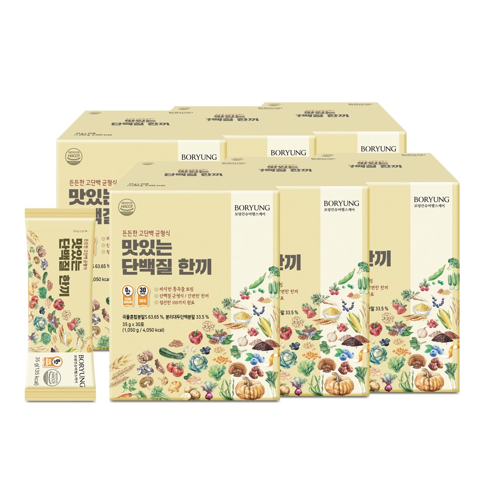 보령 맛있는 단백질 한끼 식사대용 식물성단백질 10종통곡물 30포x6박스 (총 180포), 6개, 1.05kg 397,000원