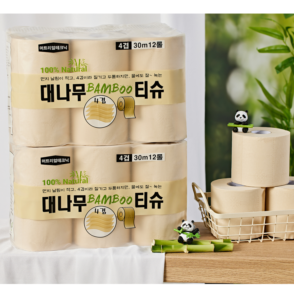 [머트리얼테크닉] 대나무 천연 펄프 먼지없고 도톰한 4겹 프리미엄 화장지 19,800원
