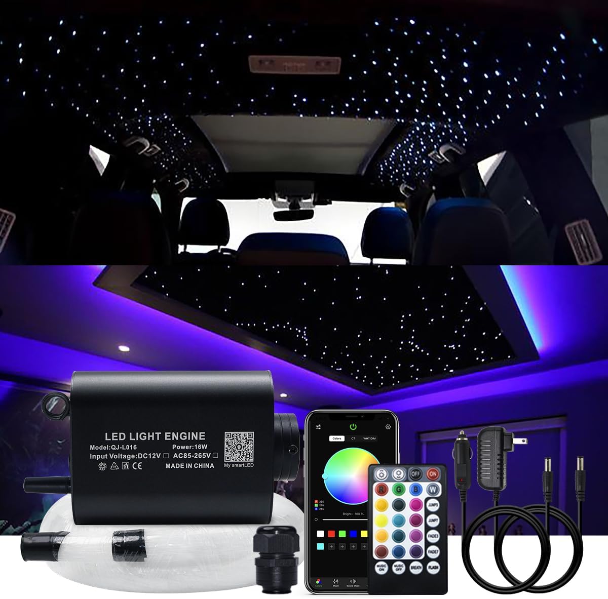 AKEPO 16W 광섬유 스타라이트 헤드라이너 라이트 키트 스트랜드 150pcs 0.75mm 6.5피트2m APP 컨트롤 +28키 자동차 및 가정용 리모컨 213,360원