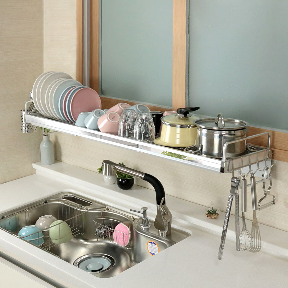 뉴 레일 스페큘럼 창문형 식기건조대 1200_21 + 물받이 3p + 수저통 + 조리도구 걸이 + 브라켓 2종 139,760원