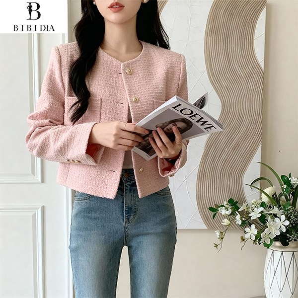 비비디아 여성용 노카라 골드버튼 트위드 자켓 캐주얼 정장 출근룩 데일리룩 재킷5557 30,800원