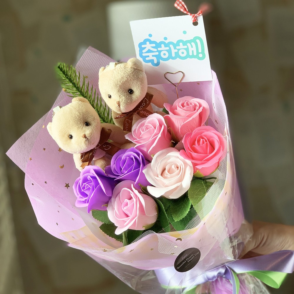 곰인형(베이지) 곰돌이 비누꽃다발 졸업식 입학식 유치원 재롱잔치 연주회 발표회 시상식 축하선물 25,200원