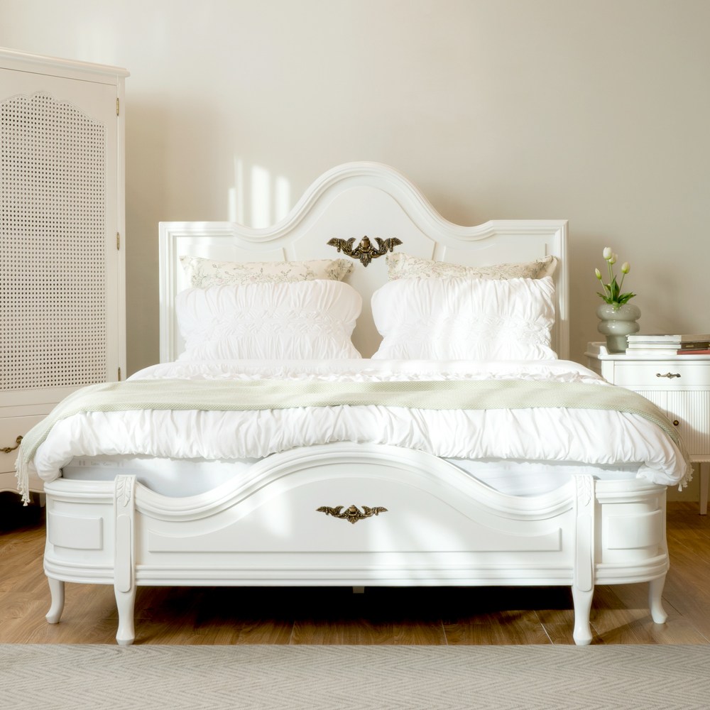 피어젠가구 하룸 프렌치 엔틱 원목 침대 퀸 화이트 프레임, 화이트 1,078,000원