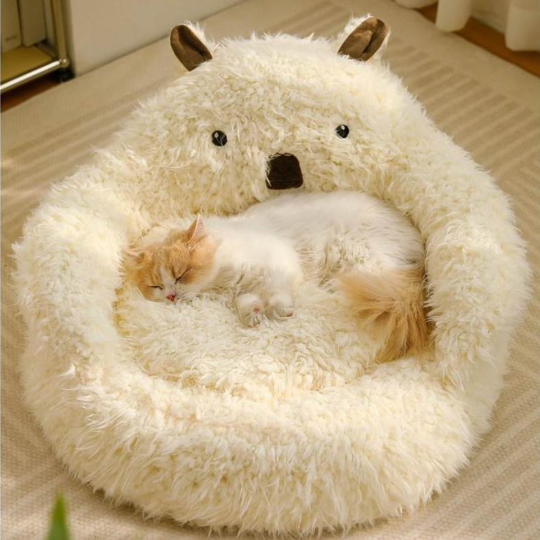 알파카 펫 하우스 겨울 보온 극세사 고양이강아지 겸용 쿠션 하우스 고탄성 펫소파사계절 통용, 1개, 흰색 소파 구둥지 34,800원