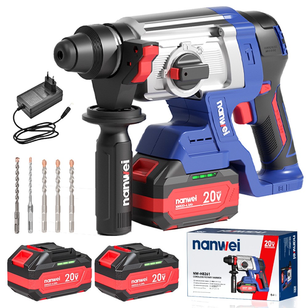 NANWEI 초고출력 고출력 무선 함마 드릴 리튬이온 브러시리스 충전 전동 햄머 파괴함마 쁘레카 공구 풀세트, 고급형 함마드릴+4.0AH배터리2개 189,000원