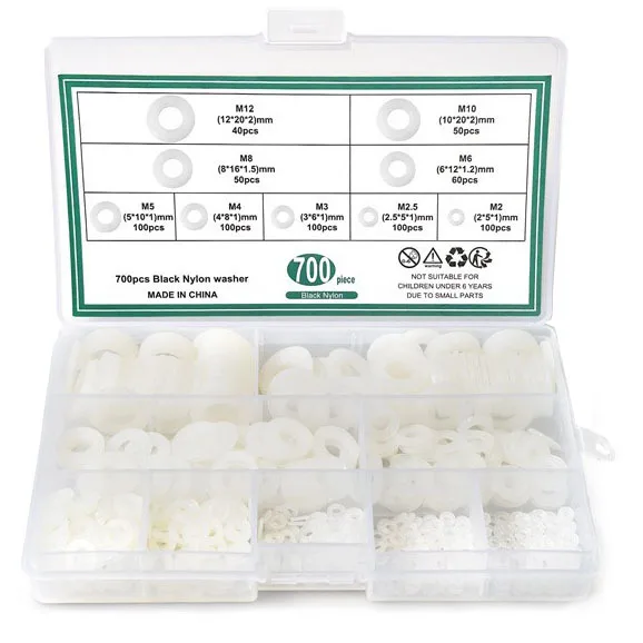 700개 고무 플라스틱 나일론 플랫 와셔 세트 스페이서 절연 가스켓 링 M2 M2.5 M3 M4 M5 M6 M8 M10 M12 모, 01 White 700pcs 20,140원