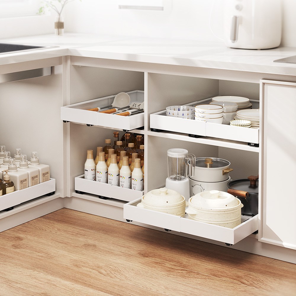 가제트 확장형 슬라이딩 주방 선반 정리대 냄비 트레이 길이 조절 레일 후라이펜 그릇 접시, 단품, 1개, 현재가 44,900원