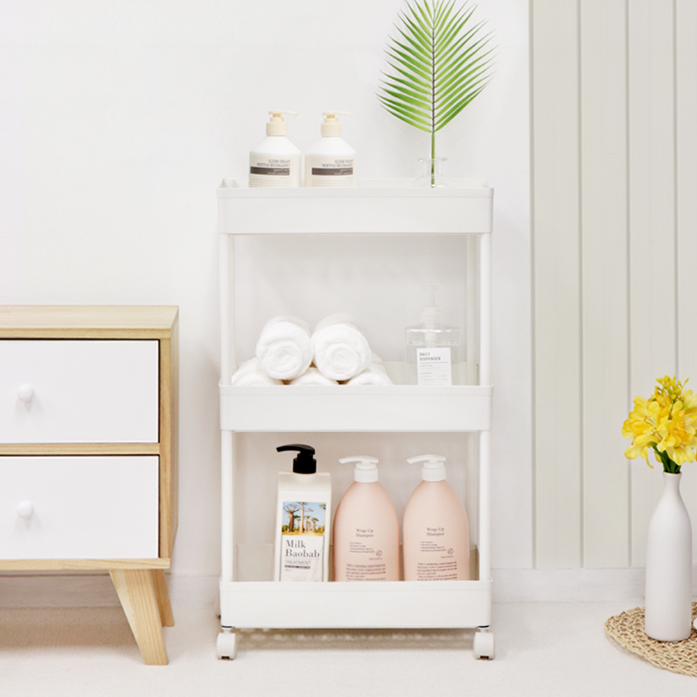 팬물산 수납 선반 트롤리, 화이트, 3단, 현재가 8,900원