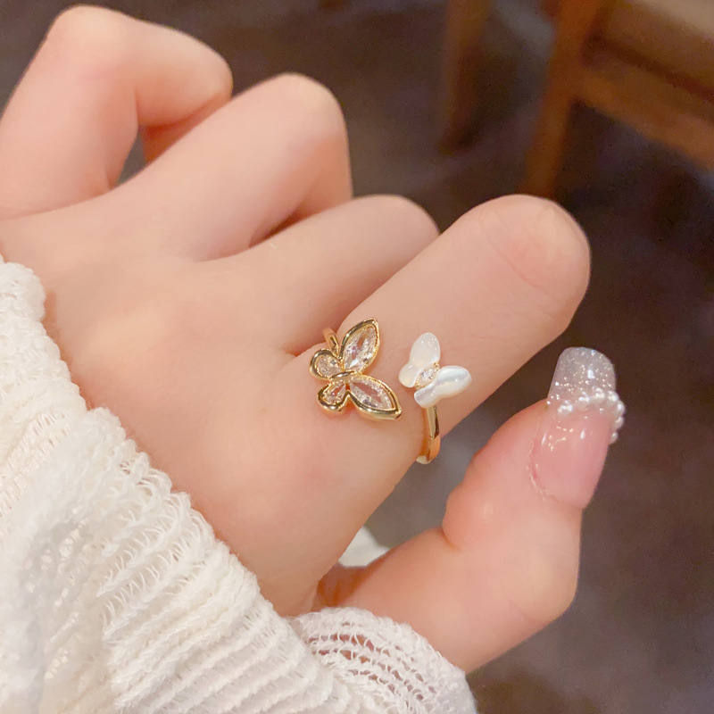 큐빅 더블 나비 오픈 링 (헤비 14K 도금 패션반지) 17,500원