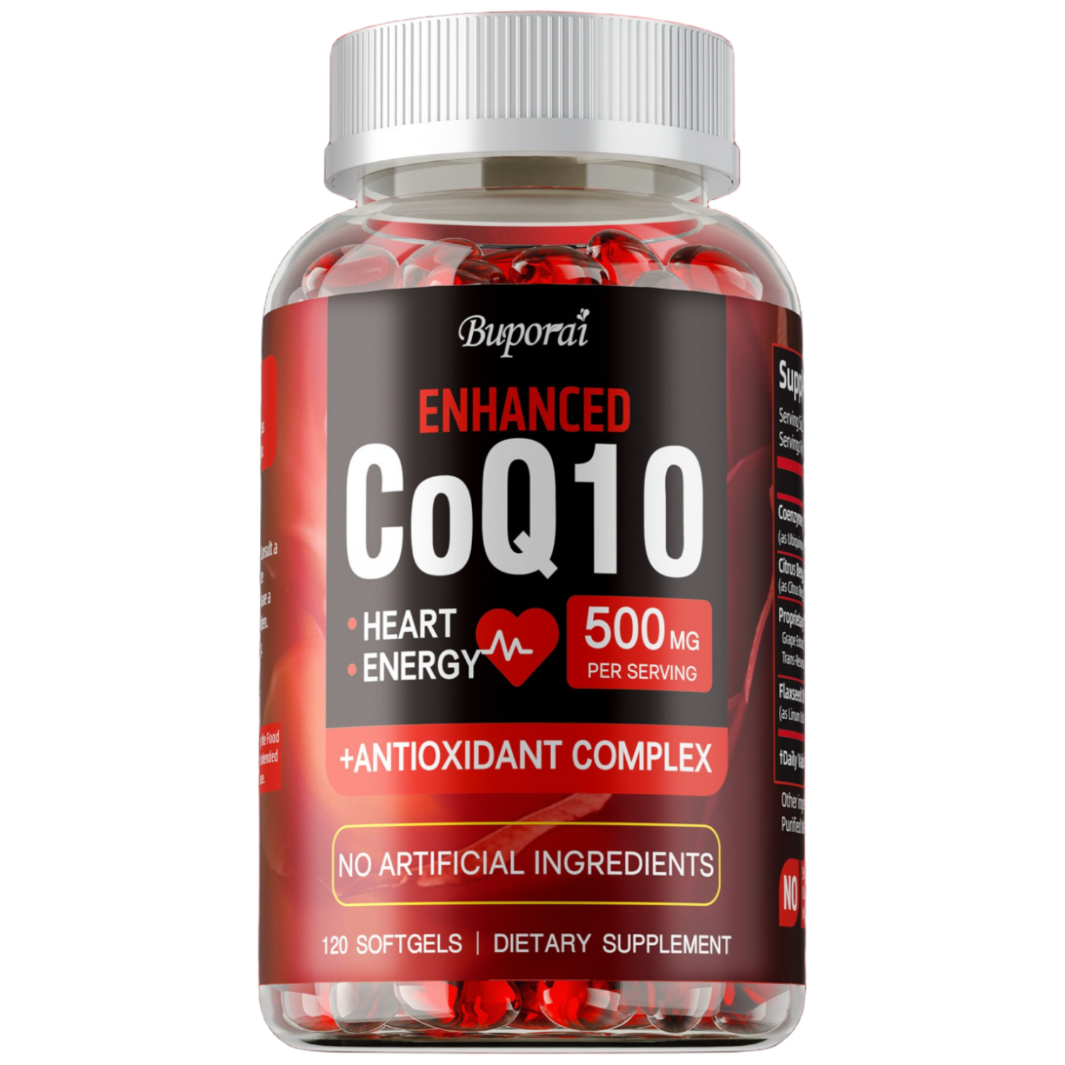 CoQ10 500MG - 심장 건강 및 에너지 생성을 위한 CoQ10 보충제 120 소프트젤 - 코엔자임 Q10이 함유된 강화된 CoQ10 영양 보충제, 1개, 60정 17,830원