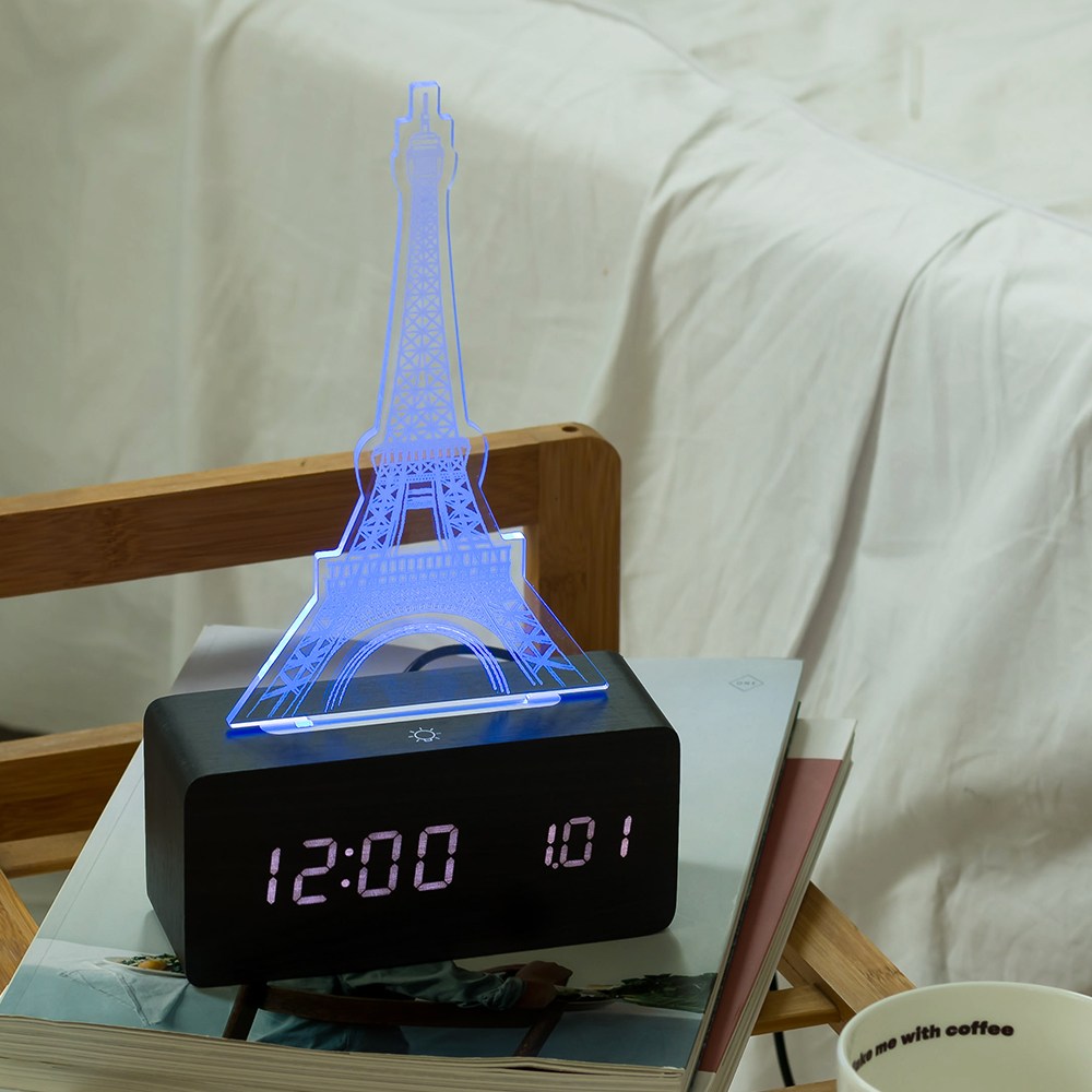팀브로스 우드 로맨틱 무드등 탁상시계-블랙에펠탑, 단품 38,900원
