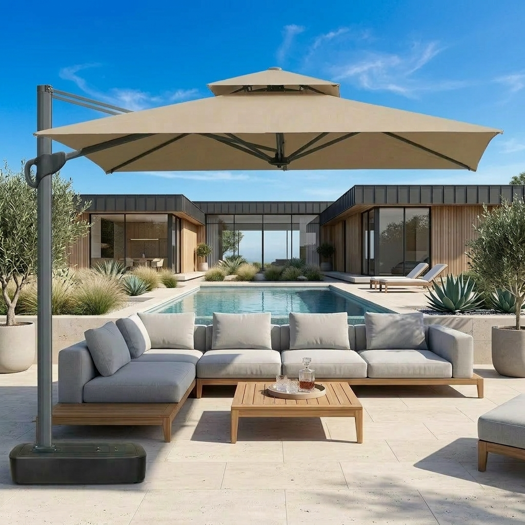 테라온 대형파라솔 접이식 각도조절 카페 테라스 전원주택 그늘막 LED 무드등, 와인레드 342,000원