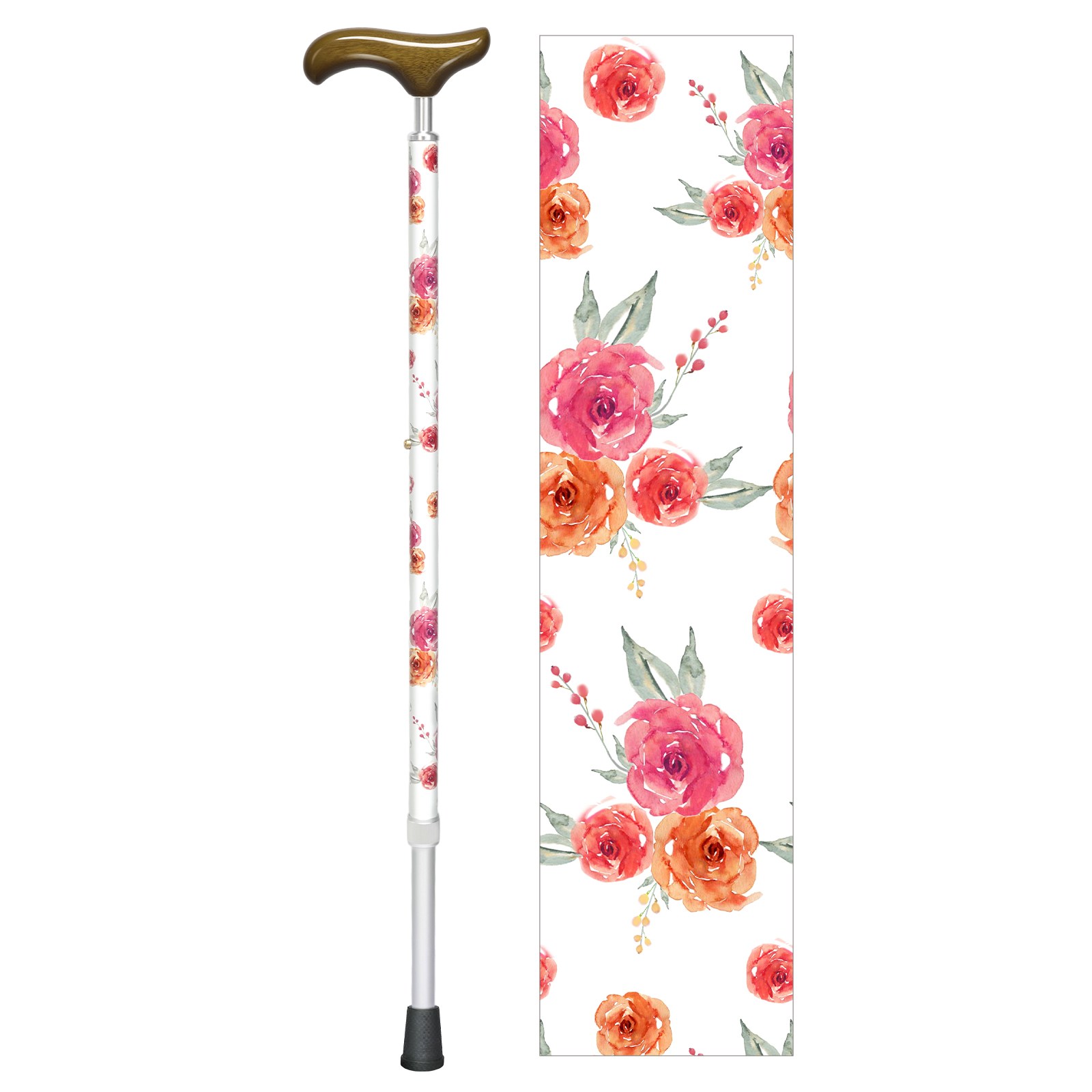 POWER SENIOR 고급 무늬의 신축성 지팡이 예쁜 지팡이 접지 않음, 1개, 핑크 장미꽃과 오렌지 장미，AA3124 43,140원