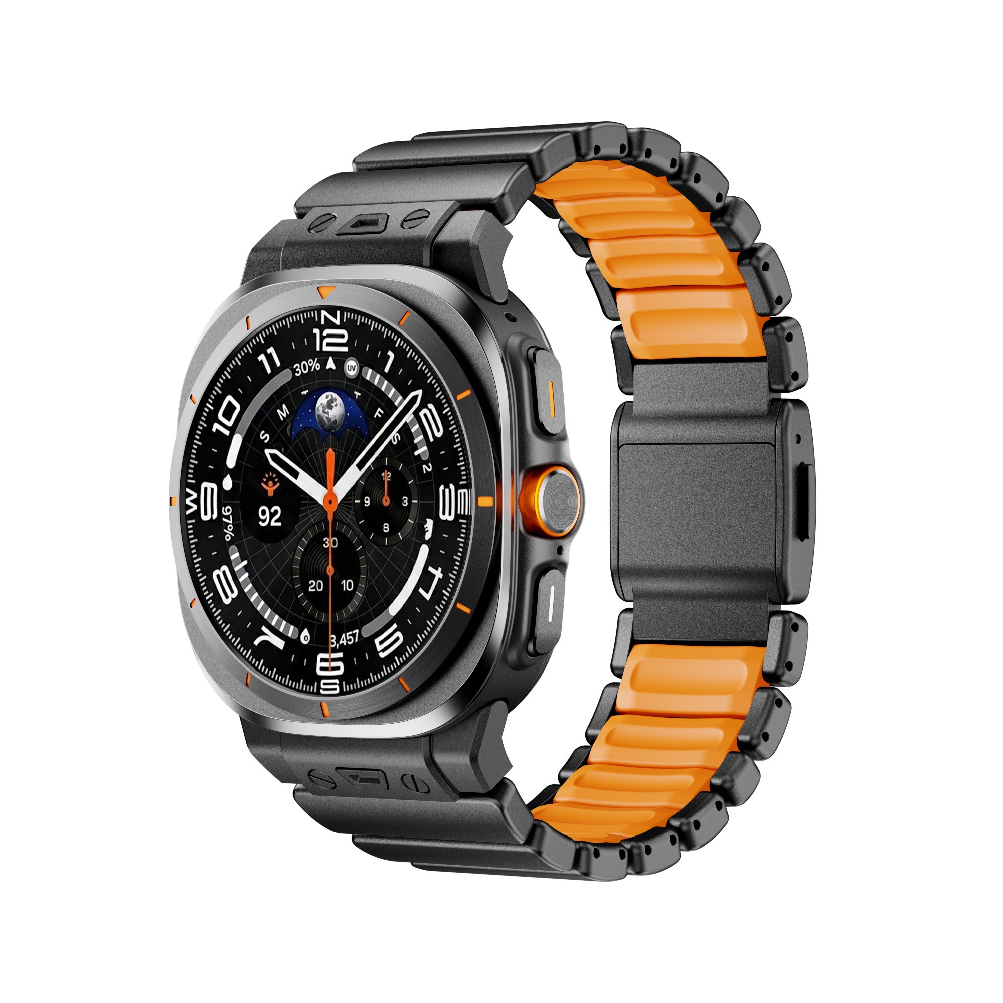 VANTIO 갤럭시워치8 울트라2/1 호환 스테인리스 메탈+실리콘 일체형 스트랩 마그네틱 버클 밴드 47mm, 1개, 블랙 오렌지 51,300원