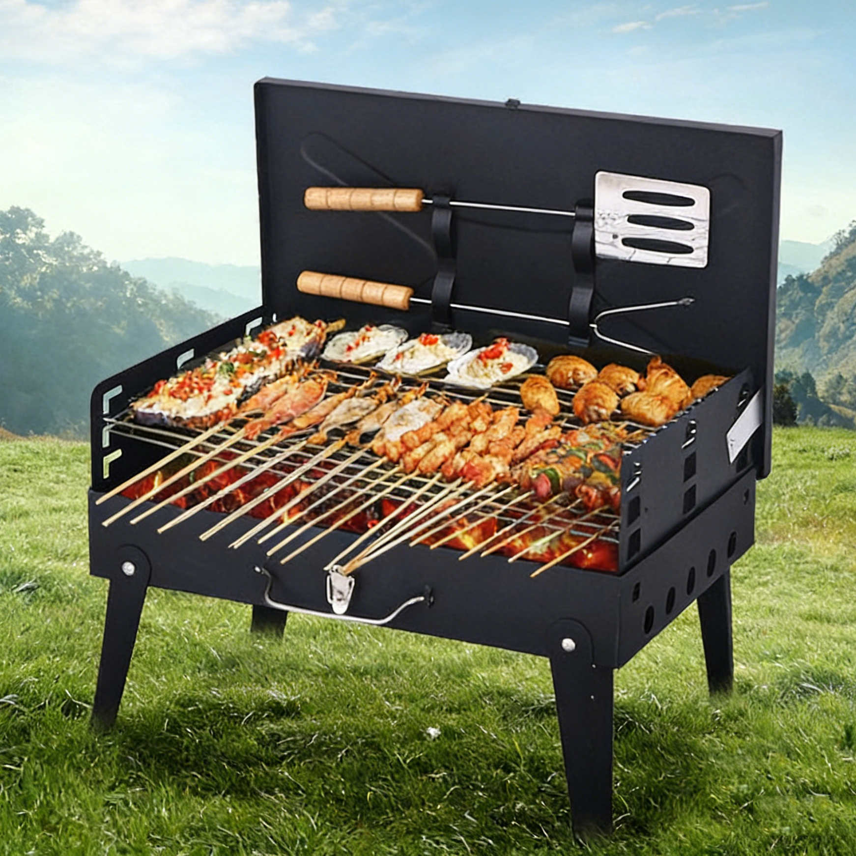 BIKASU 가정용 바베큐그릴 펜션 야외용 직화 숯불화로 휴대용 캠핑용 바비큐그릴 22,800원