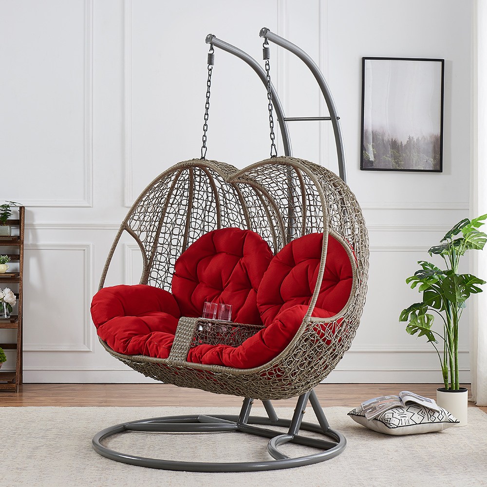 수오 여유안 2인 감성인테리어 카페 라탄 흔들 그네의자 컵홀더 안락의자(SO_2915) 흔들의자, 레드 420,000원