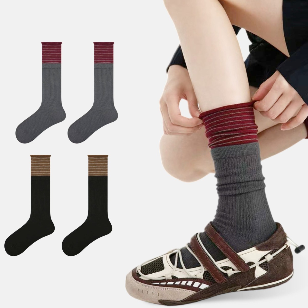 스위트나나 여성용 학생 무압박 줄무늬 패치워크 빈티지 투톤 종목 양말 10,900원