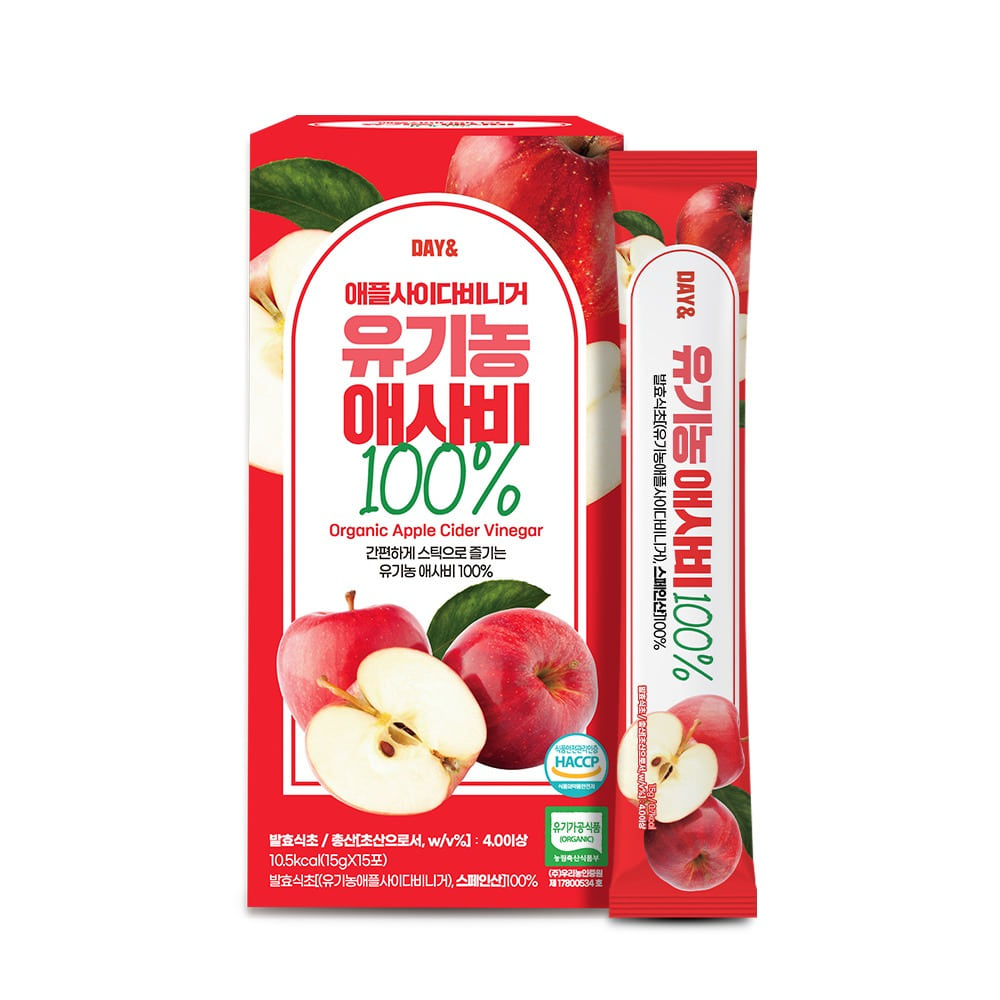 DAY 유기농 애사비 100% 애플사이다비니거/스틱/자연발효/사과초모식초/고함량유기산/휴대용, 15g, 15개 8,900원