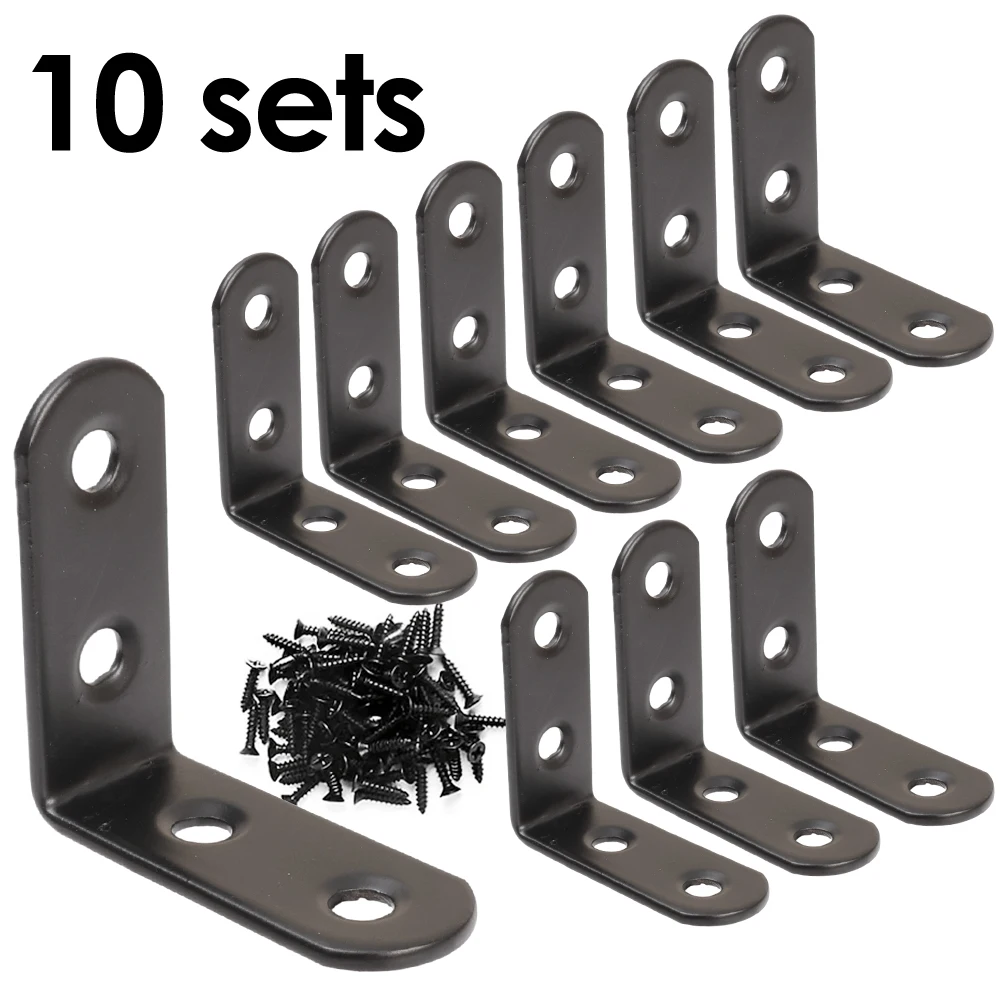 10 세트 나사가있는 L 자형 직각 브래킷 검정색 금속 코너 브레이스 공간 절약 장식 조인트 앵글 11,200원