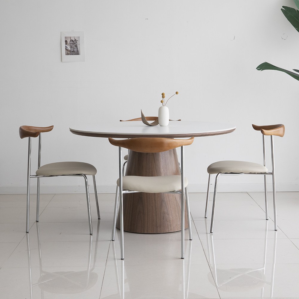 트리몬 TM03 포세린 월넛 1200 사이즈 원형 세라믹 카우의자 식탁세트 (의자 4개) 570,000원