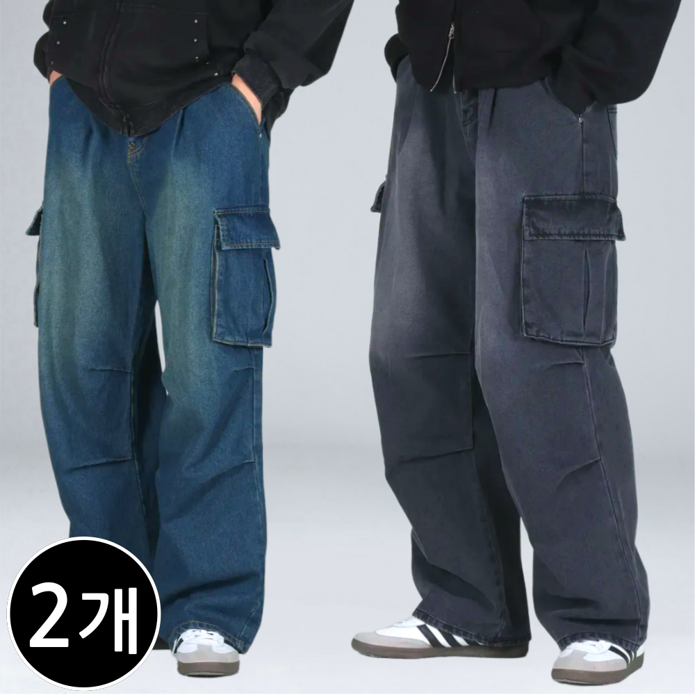 [1+1] 남자 파라슈트 원턱 빅사이즈 카고 데님 팬츠 (6592-2) 54,800원