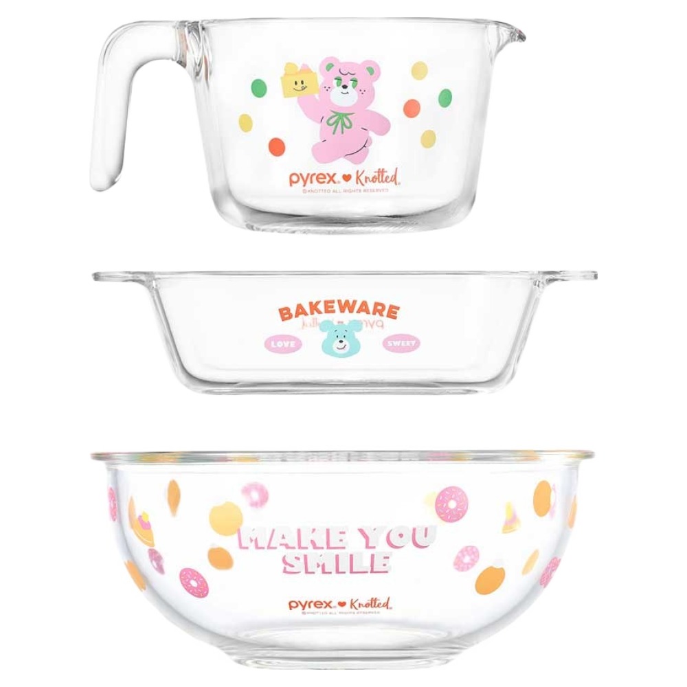 파이렉스 노티드 계량컵 1L + 디쉬 직사각형 580ml + 믹싱볼 2.4L 세트 41,760원