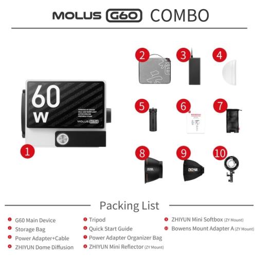 ZHIYUN MOLUS G60 COB LED 조명, 60W 바이 컬러 비디오 조명, 사진 조명 램프, 유튜브 비디오 촬영 라이브 스트리밍용 384,900원