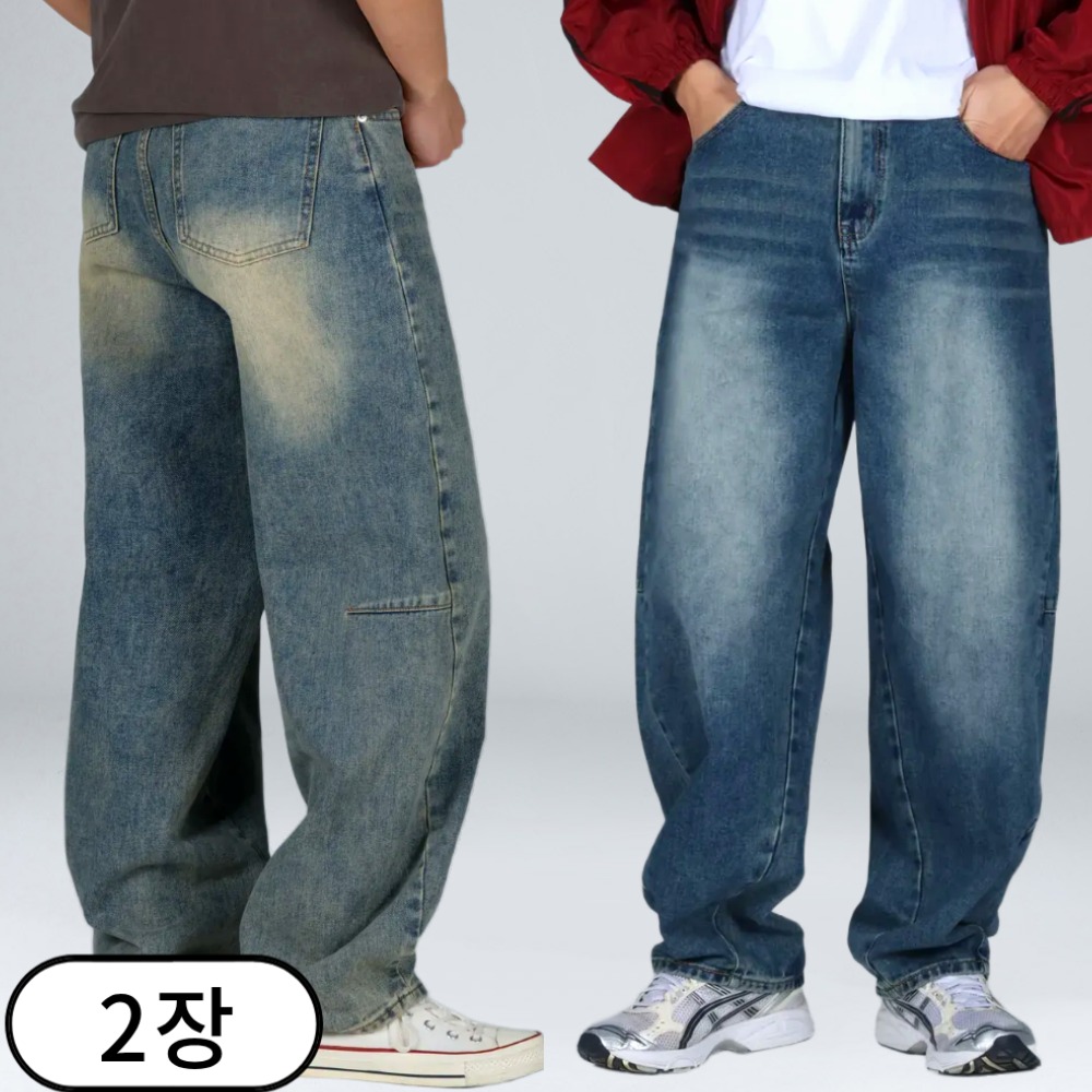 1+1 남녀공용 커브드 포인트 라인 빅사이즈 벌룬 청바지 (6686-2) 54,800원