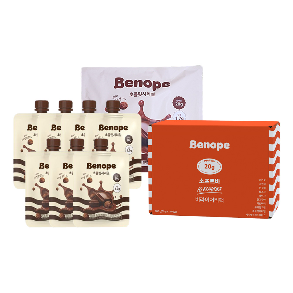 베노프 단백질 쉐이크 초콜릿 시리얼 40g x7개 + 소프트바 버라이어티팩 10종 600g x1개 40,400원