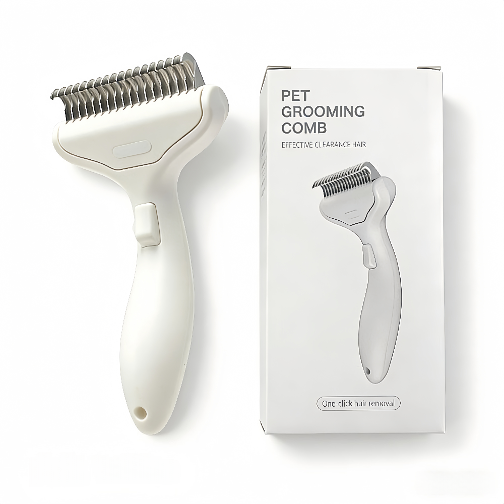 마이펫봇 반려동물 원터치 슬리커 브러쉬 강아지 고양이 털제거 엉킨털 제거 빗 셀프미용, 화이트, 1개, 현재가 19,500원