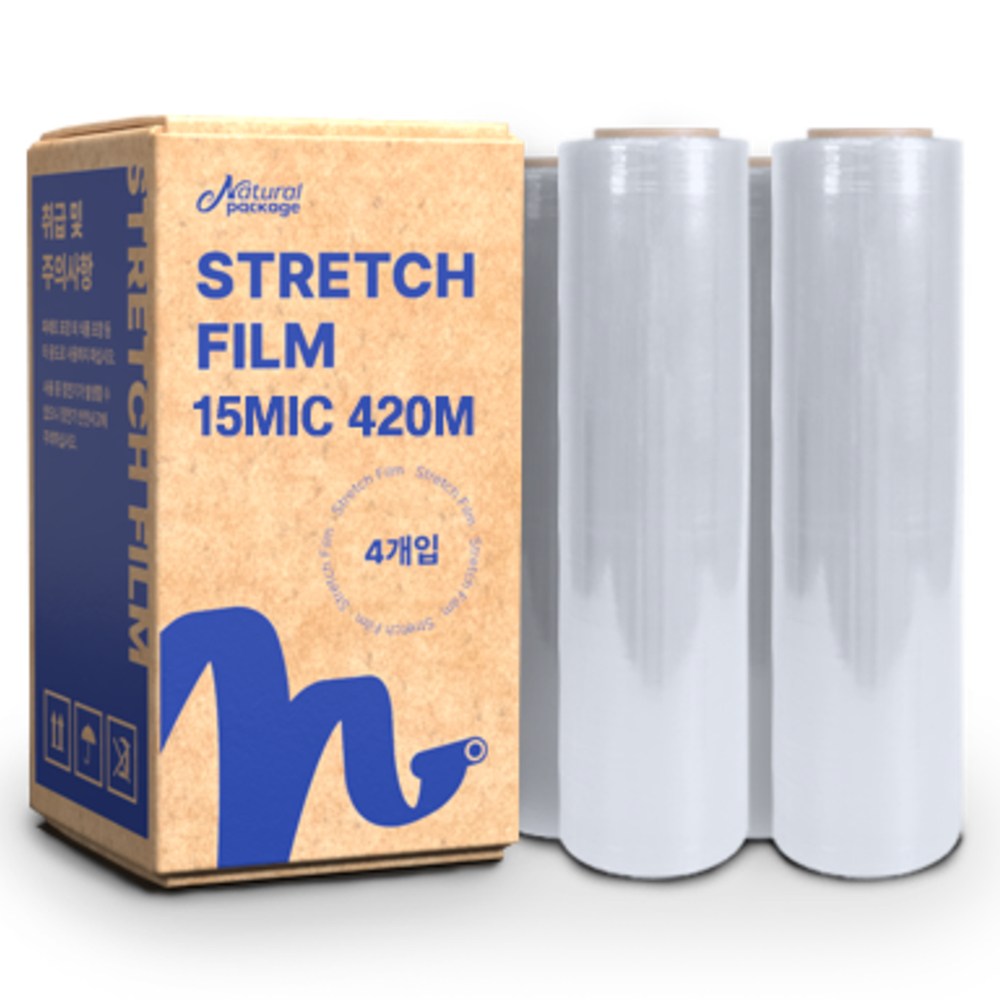내츄럴패키지 스트레치필름 15mic 500mm 420m 공업용랩 포장랩 국내공장제조, 4개 52,200원