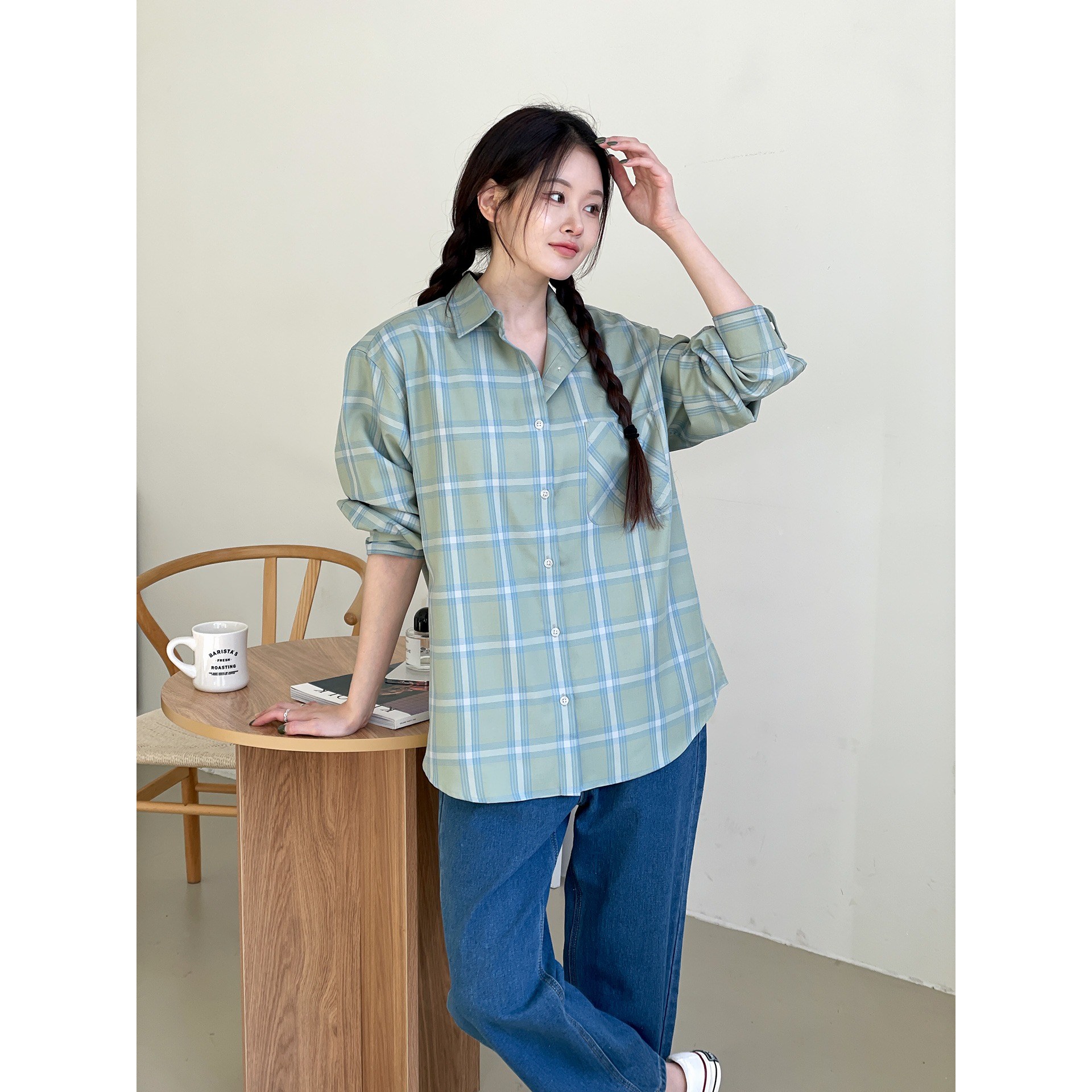 볼드 타탄 체크셔츠 여자 보이핏 롱남방 봄 가을 여성 루즈핏 오버핏 기본핏 14,850원