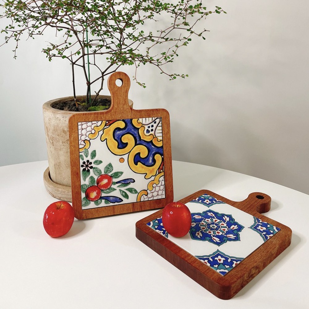 이방가치 타일 냄비 받침 북유럽 캠핑 나무 손잡이 뚝배기 받침대 18cm, 1개, 헬싱키 20,150원