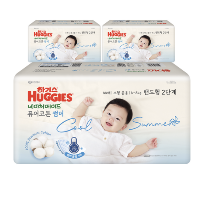 하기스 2024 네이처메이드 퓨어코튼 썸머 밴드형 기저귀 남여공용 중형(7~10kg) 29,500원