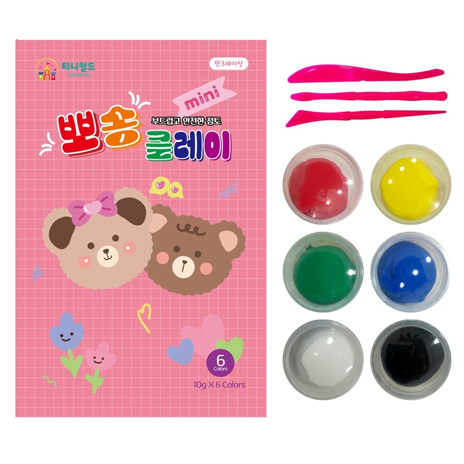 티니월드 뽀송 클레이 미니 6종 세트, 빨강, 노랑, 하양, 초록, 파랑, 검정, 177g, 1세트 6,800원