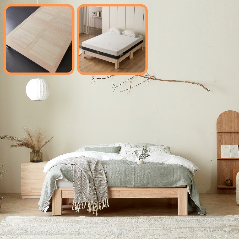 바르숲 고급무절 편백나무 통원목 평상형 무헤드+타이탄 침대프레임 메모리폼 매트리스, 베이지 1,438,000원