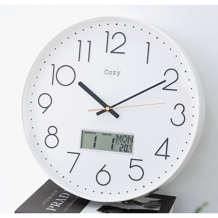 홈컴퍼니 원형 LCD 온도 습도 날짜 인테리어 심플 무소음 건전지 벽시계 38CM, 블랙 39,500원