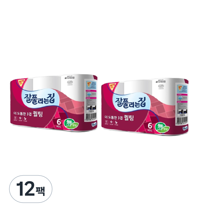 잘풀리는집 더도톰한 3겹 퀼팅 화장지, 25m, 6개입, 12개 44,500원