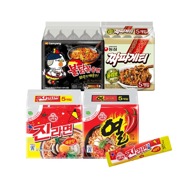 농심 삼양 팔도 멀티라면 기획세트 진라면매운맛5입+열라면5입+불닭볶음면5입+짜파게티5입+먹꾸먹꾸 라면야채스프1 20,900원