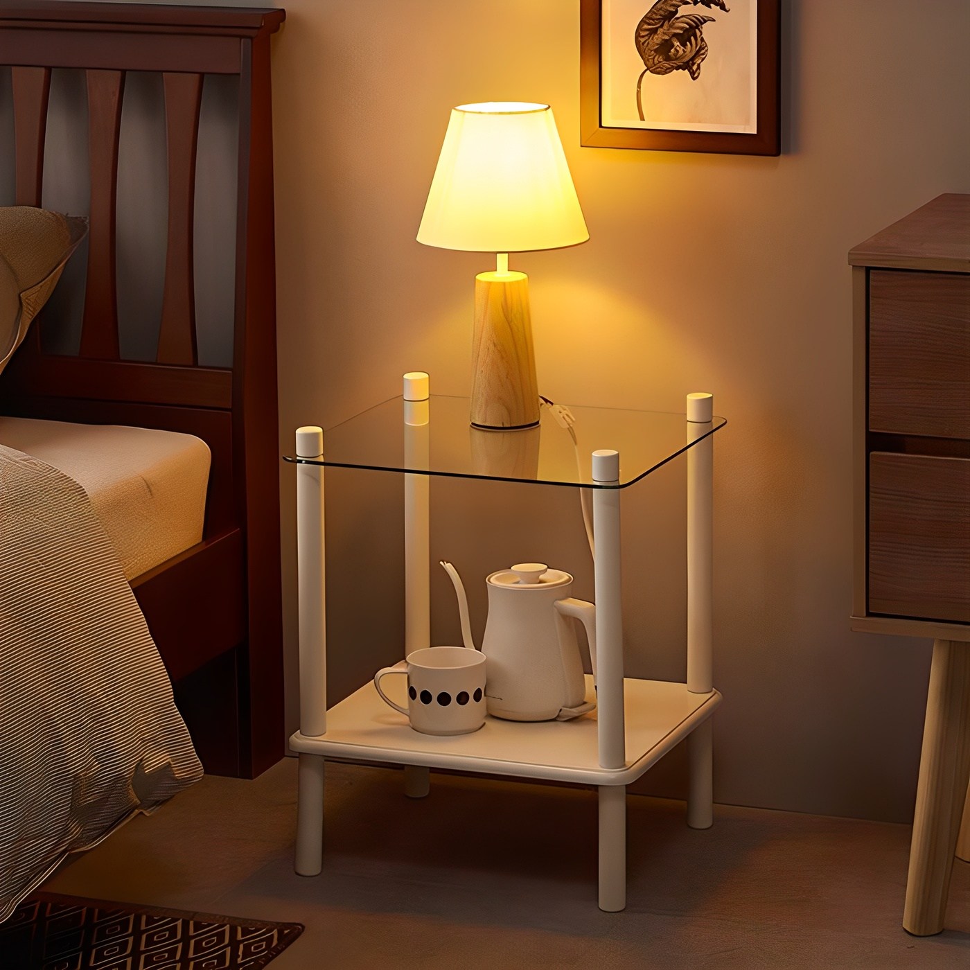 파로마 아이리스 원목도장 강화유리 사각 사이드테이블 협탁 34,500원