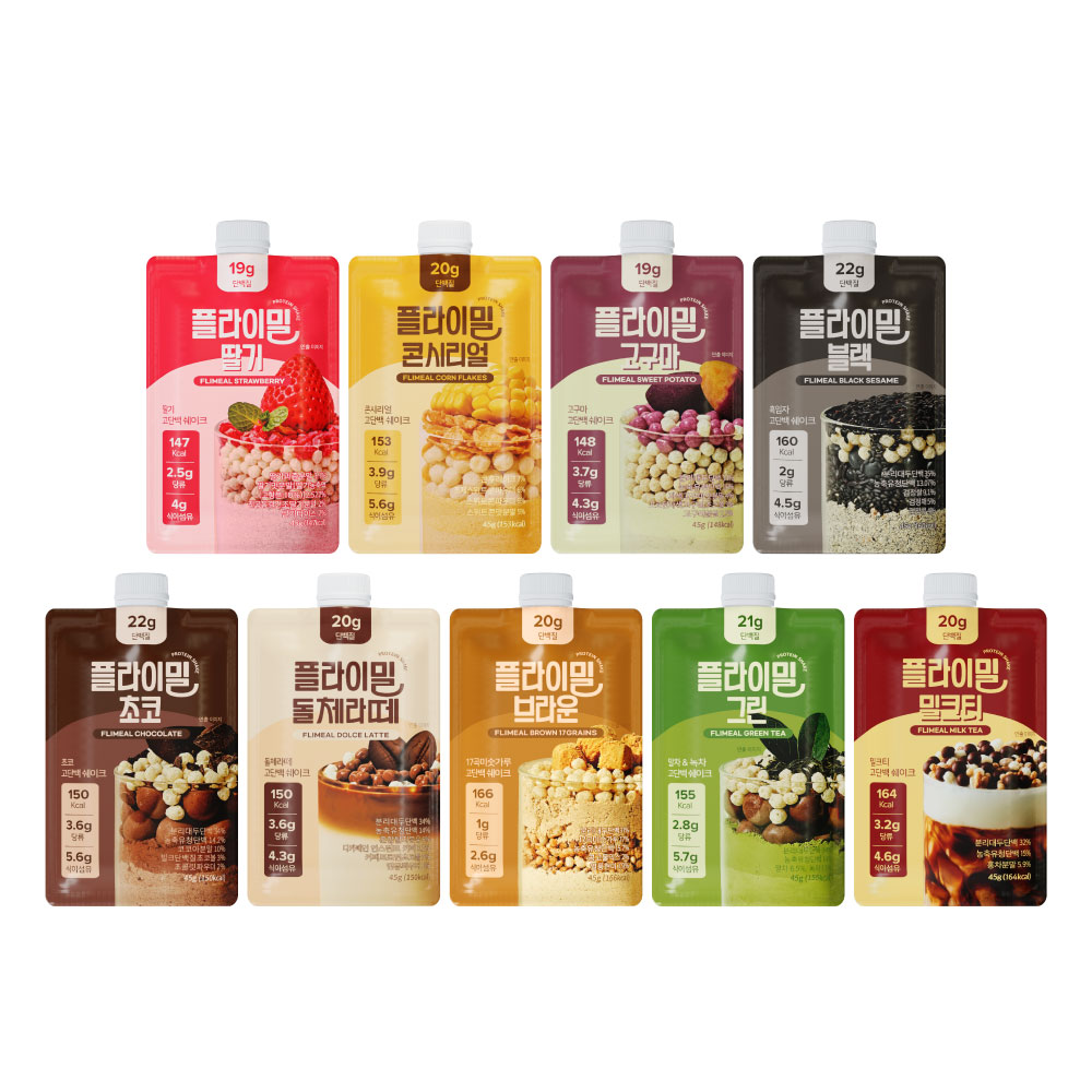플라이밀 단백질 쉐이크 파우치 스타터팩 9종, 9가지 맛, 9개, 45g 28,900원